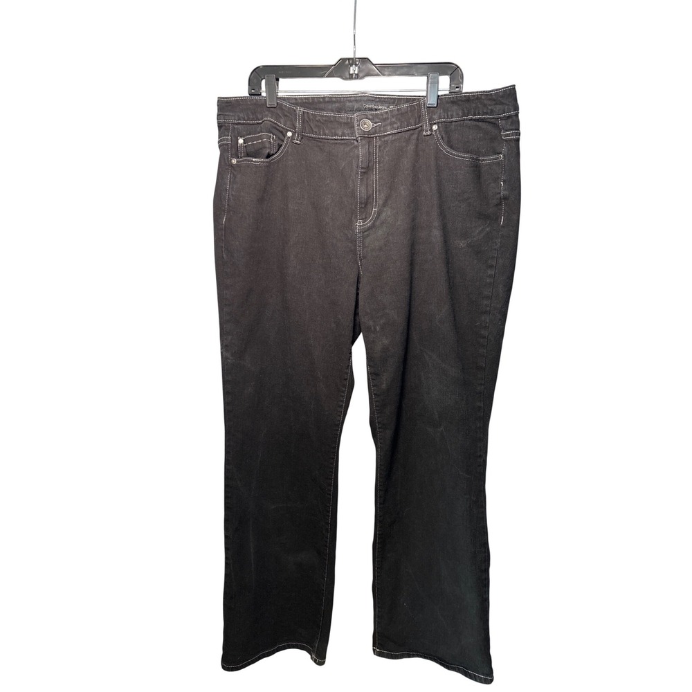 Calvin‎ Klein Jeans Womens 20W Black Contrast Stitch Straight Leg Stretch Denim